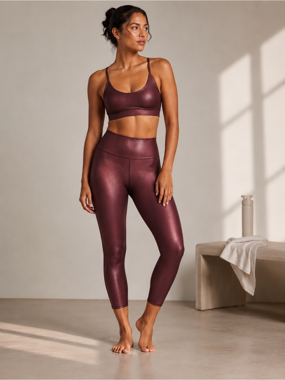 lululemon athletica Metallic Maroon High-Waist Workout Leggings